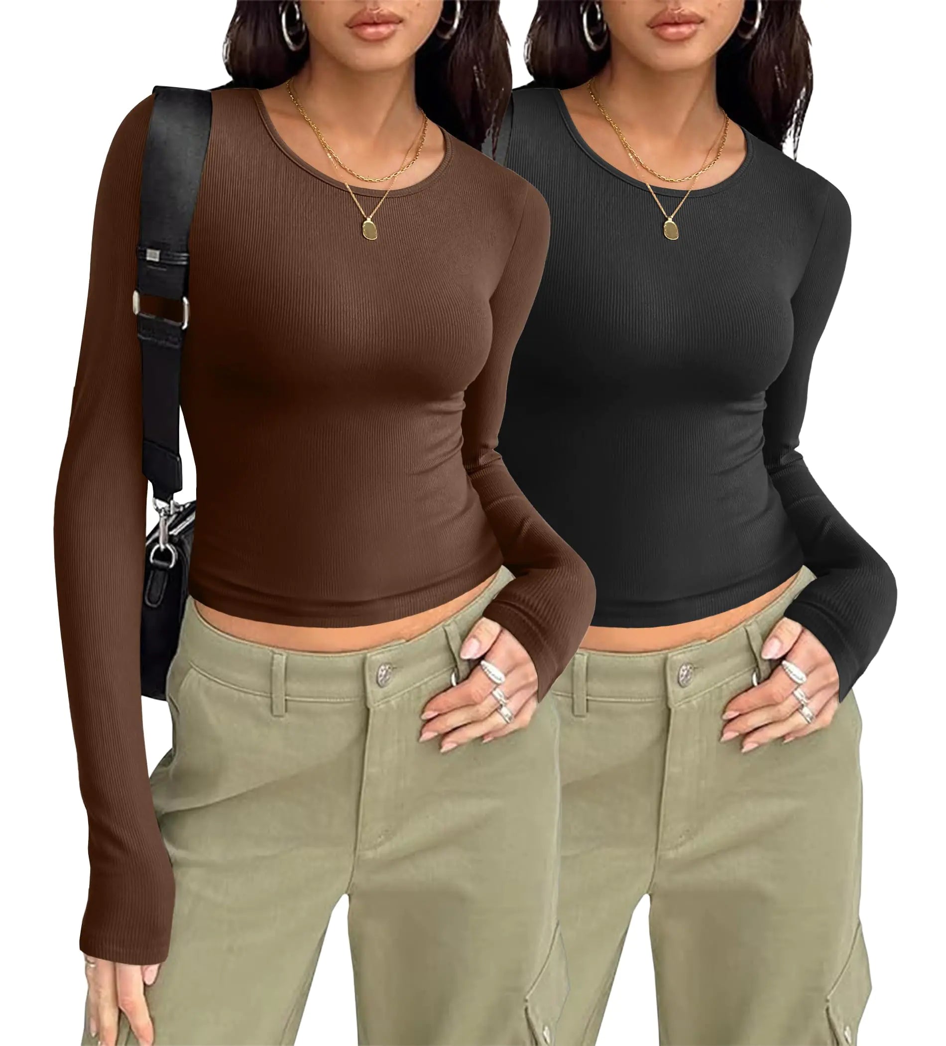 Zeagoo Skims Dupe Crop Tops Y2K Fashion Clothes Basic Slim Fit Tee Shirts Blouse Shirts for Women for Teen Girls BlackBrown